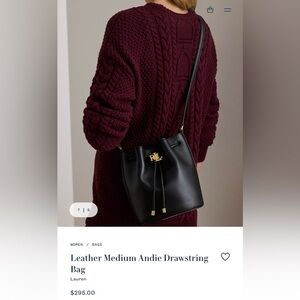 Ralph Lauren Leather Medium Andie Drawst Black Crossbody Bag with Gold Accents